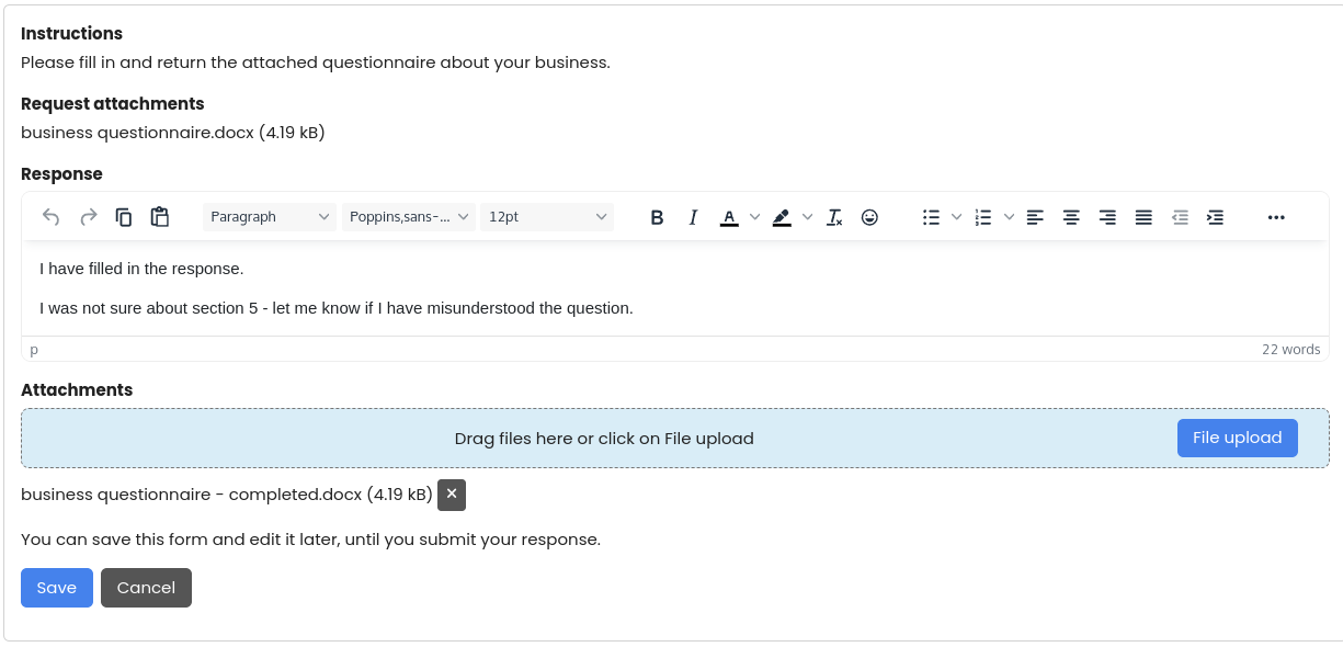 View instructions and edit response