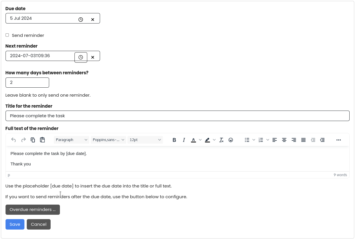 Manage reminders