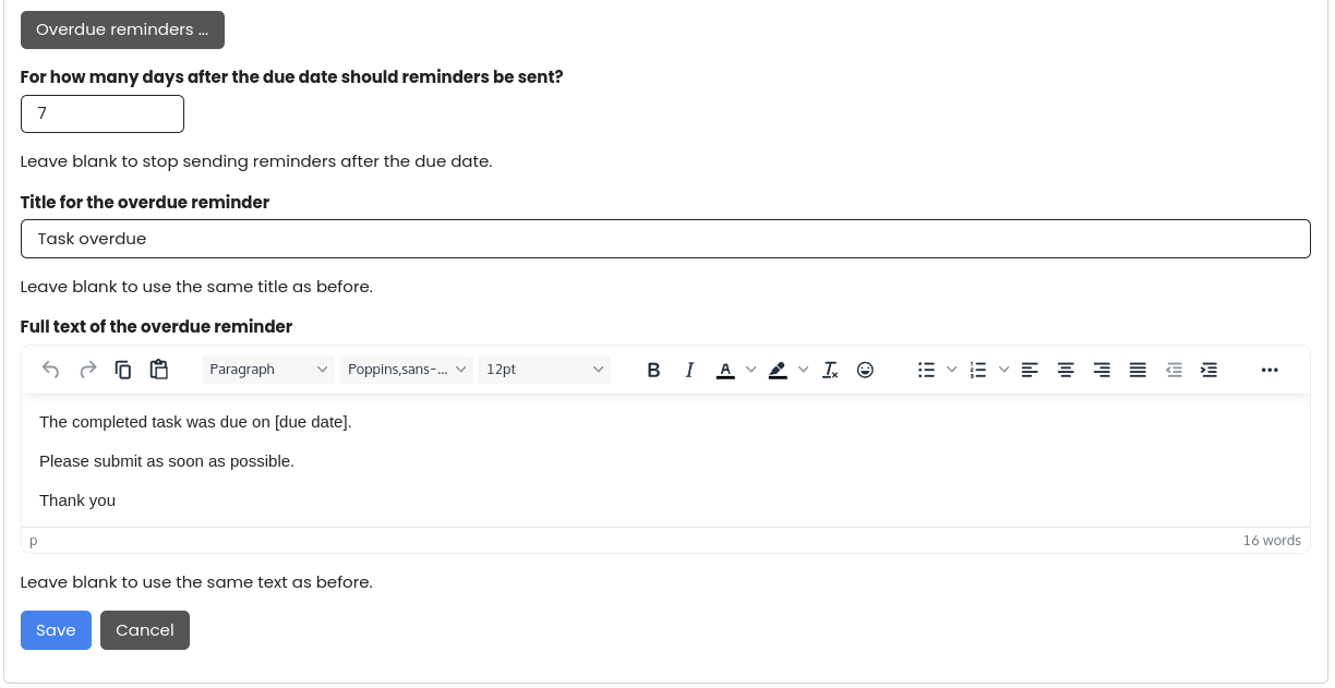 Manage overdue reminders