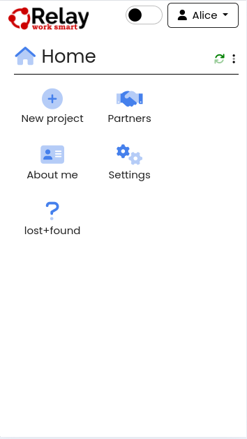 Relay mobile view, home folder