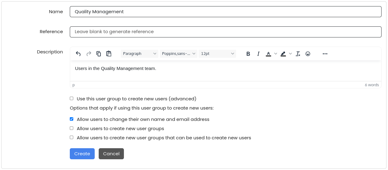 Creating a new user group