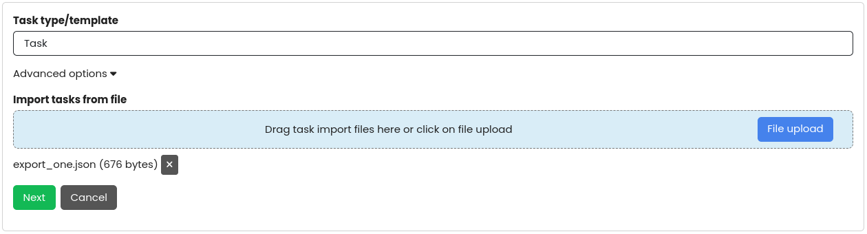 Task wizard, import file