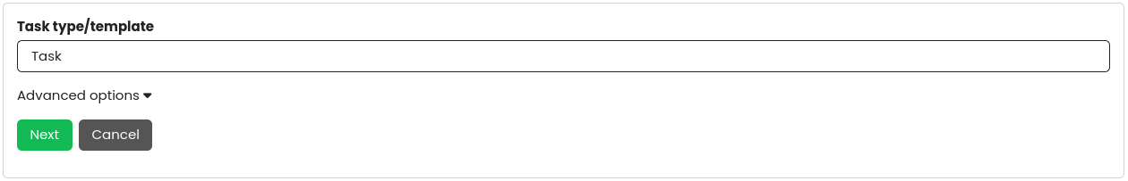 Task wizard, initial view