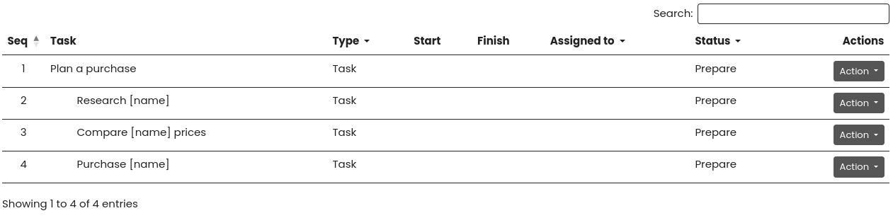 Template tasks using name placeholder